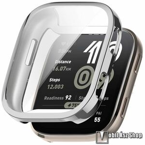 Xiaomi Amazfit Bip 6, Okosóra szilikon védőtok, Keret, Szilikon előlapvédő is, Galvanizált, Ezüst kép