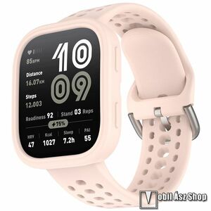 Xiaomi Amazfit Bip 6, Okosóra szíj, Szilikon, Légáteresztő, Állítható méret, Csat + Okosóra szilikontok, Keret, Bumper, Rózsaszín kép