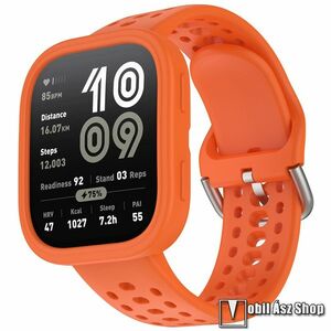 Xiaomi Amazfit Bip 6, Okosóra szíj, Szilikon, Légáteresztő, Állítható méret, Csat + Okosóra szilikontok, Keret, Bumper, Narancs kép