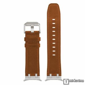Samsung Galaxy Watch8 44mm, 40mm, Watch8 Classic, Okosóra szíj, Valódi marhabőr, Titánszürke csat, 130mm+80mm, Barna kép