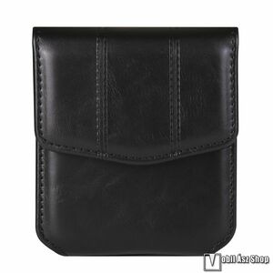 Samsung Galaxy Z Flip, Z Flip3, 4, 5, 6, 7, Univerzális álló tok, Övre fűzhető, Övcsipesz, PU bőr, Mágnespatent, Gumis, 95 x 85 x 20mm, Fekete kép
