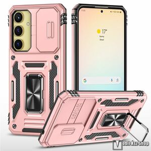 Samsung Galaxy A55 5G, A35 5G, Ott! Camshield Pro telefontok, Műanyag, Szilikon betétes, Kameravédő fedél, Beépített fémlap, Ujjgyűrű, Ütésálló, Rose Gold kép