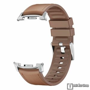Samsung Galaxy Watch8 44mm, 40mm, Watch8 Classic, Okosóra szíj, PU bőr külső és szilikon belső, Csatos, 94+130mm hosszú, Barna kép