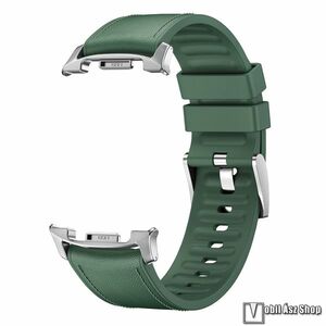 Samsung Galaxy Watch8 44mm, 40mm, Watch8 Classic, Okosóra szíj, PU bőr külső és szilikon belső, Csatos, 94+130mm hosszú, Zöld kép