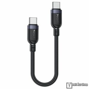 Yesido adat és gyorstöltő kábel, USB-C / USB-C, 60W, PD, Gyorstöltés, 480Mbps, 30cm hosszú, Szövettel bevont, CA188, Fekete kép