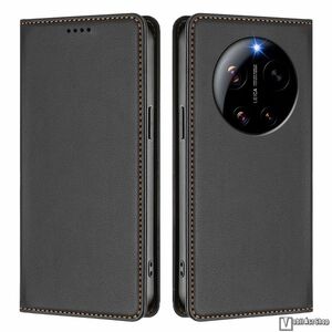 Xiaomi 17 Ultra, Telefontok, Notesz, Oldalra nyíló, Asztali tartó, Rejtett mágneses záródás, Kártyazseb, RFID védelem, PU bőr, Szilikon belső, Fekete kép