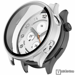 Xiaomi Watch 5, Okosóra műanyag védőtok, Keret, 9H edzett üvegfólia, Matt, Ezüst kép