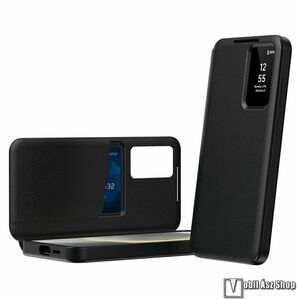 Samsung Galaxy S26 Ultra, Telefontok, View Window, Ablakos, Oldalra nyíló flip, Bankkártyatartó, Asztali tartó, PU bőr, Szilikon belső, Fekete kép