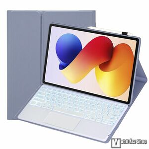 Xiaomi Redmi Pad 2 Pro, Poco Pad M1, Tablet tok, Notesz, Asztali tartó, Oldalra nyíló, Mágneses zárófül, Touchpad, Kivehető háttérvilágításos bluetooth billentyűzet (ANGOL KIOSZTÁSÚ), Szilikon belső, Ceruzatartó, Lila kép