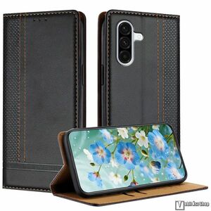 Samsung Galaxy A57 5G, Telefontok, Notesz, Asztali tartó, Oldalra nyíló, Rejtett mágneses záródás, Bankkártyatartó, PU bőr, Szilikon belső, Varrás minta, Fekete kép