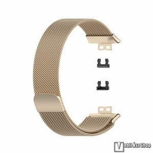 Huawei Watch Fit, Watch Fit Elegant Edition, Watch Fit SE, Watch Fit New, Okosóra milánói szíj, Rozsdamentes acél, Légáteresztő, Mágneses, 210mm hosszú, Pezsgőarany kép