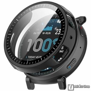 Amazfit Active Max, Okosóra műanyag védőtok, Keret, 9H edzett üvegfólia, Fekete kép