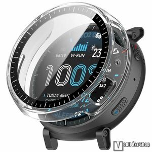 Amazfit Active Max, Okosóra műanyag védőtok, Keret, 9H edzett üvegfólia, Átlátszó kép