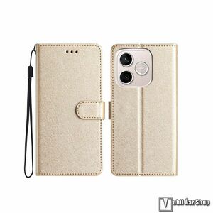 Honor 600 Lite, Telefontok, Notesz, Oldalra nyíló, Mágneses zárófül, Kártyazseb, Asztali tartó, PU bőr, Szilikon belső, Csuklópánt, Arany kép