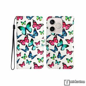 Honor 600 Lite, Telefontok, Notesz, Oldalra nyíló, Mágneses zárófül, Kártyazseb, Asztali tartó, PU bőr, Szilikon belső, Csuklópánt, Lepke mintás kép