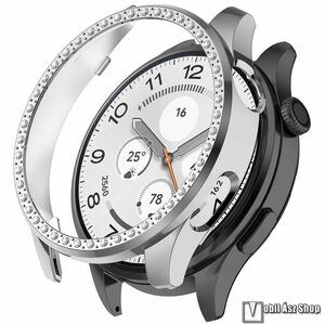 Xiaomi Watch 5, Okosóra műanyag védőtok, Keret, Bumper, Strasszkővel díszített, Galvanizált, Ezüst kép