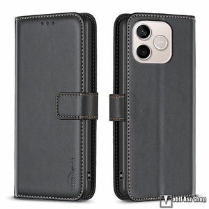 Honor 600 Lite, Binfen telefontok, Oldalra nyíló, Mágneses zárófül, Asztali tartó, Bankkártyatartó, PU bőr, Szilikon belső, Fekete kép