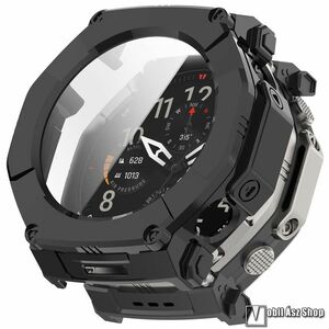 Xiaomi Amazfit T-Rex Ultra 2, Okosóra műanyag védőtok, Keret, 9H edzett üvegfólia, Fényes, Fekete kép