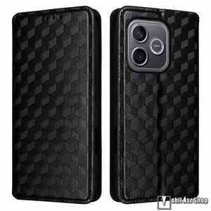 Honor 600 Lite, Telefontok, Notesz, Asztali tartó, Oldalra nyíló, Bankkártyatartó, 3D rombusz minta, Szilikon belső, Fekete kép