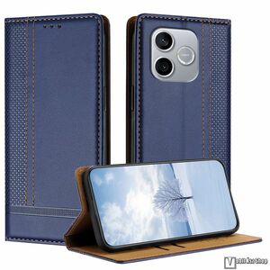 Honor 600 Lite, Telefontok, Notesz, Asztali tartó, Oldalra nyíló, Rejtett mágneses záródás, Bankkártyatartó, PU bőr, Szilikon belső, Varrás minta, Sötétkék kép