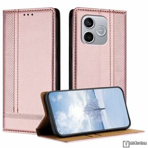 Honor 600 Lite, Telefontok, Notesz, Asztali tartó, Oldalra nyíló, Rejtett mágneses záródás, Bankkártyatartó, PU bőr, Szilikon belső, Varrás minta, Rose Gold kép