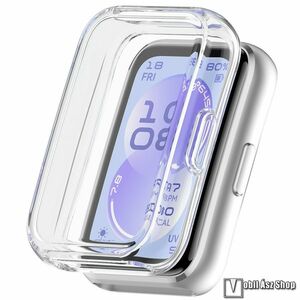 Huawei Band 11, Okosóra szilikon védőtok, Keret, Szilikon előlapvédő is, Galvanizált, Átlátszó kép