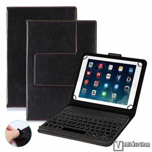 UNIVERZÁLIS tablet PC notesz / mappa tok - oldalra nyíló, mágneses záródás, asztali tartó funkció, kivehető bluetooth billentyűzet (ANGOL KIOSZTÁSÚ!), 9.7-10"-os készülékekhez ajánlott - FEKETE kép