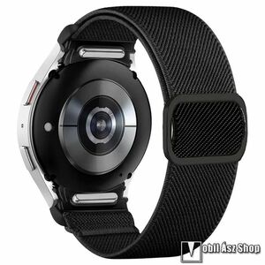 Okosóra szíj, Szövet, Csatos, Gombos gyorskioldó, 210mm hosszú, 20mm széles, Fekete, Samsung Galaxy Watch FE, Watch4, Watch5, Watch5 Pro, Watch6, Watch7 kép