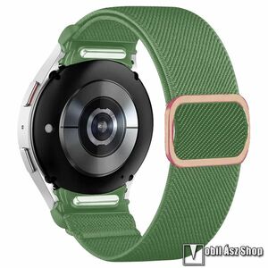 Okosóra szíj, Szövet, Csatos, Gombos gyorskioldó, 210mm hosszú, 20mm széles, Zöld, Samsung Galaxy Watch FE, Watch4, Watch5, Watch5 Pro, Watch6, Watch7 kép