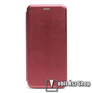 Samsung Galaxy A57 5G, Telefontok, Notesz, Oldalra nyíló, Asztali tartó, Rejtett mágneses záródás, Kártyazseb, PU bőr, Szilikon belső, Bordó kép
