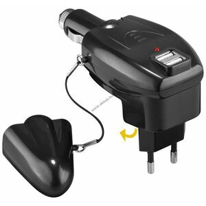 USB töltő 2in1 (hálózati és autós) 2db USB kimenettel 1A - A készlet erejéig kép