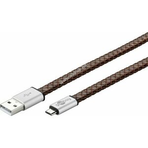 Goobay Micro USB töltő- és szinkronizáló kábel 1m fekete-barna bőr bevonat ezüst csatlakozó kép