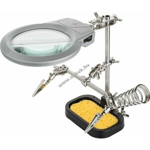 Goobay harmadik kéz nagyítóval 90mm üveg lencsével LED-del, forrasztópáka tartó, 2x krokodilcsipesz kép