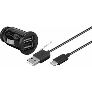Goobay autós töltőkészlet USB-C USB-A 12W 2x USB-A csatlakozó 1m kábel fekete kép