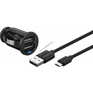 Goobay Micro USB autós töltőkészlet 12W 2 USB csatlakozó 1m fekete kép