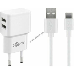 Goobay 12W USB-C dupla töltőkészlet 2x USB-A csatlakozó USB-C kábel 1m fehér kép