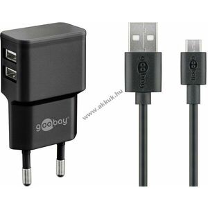 Goobay 12W Micro-USB dupla USB-A töltőkészlet 1m fekete kép