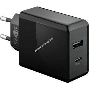 Goobay USB-C PD dupla gyorstöltő 28W fekete 1x USB-C (Power Delivery) 1x USB-A (Quick Charge) kép