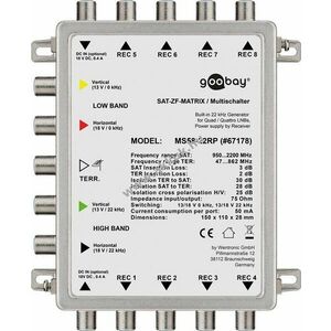 Goobay passzív SAT multiswitch 5 bemenet/8 kimenet max.8 résztvevő kép