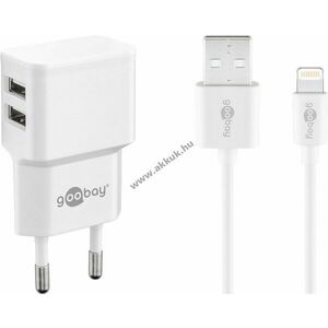 Goobay 12W Dual USB-A hálózati töltő Apple Lightning kábellel 1m fehér kép
