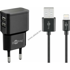 Goobay 12W dupla USB-A hálózati töltőkészlet Apple Lightning kábel 1m fekete kép