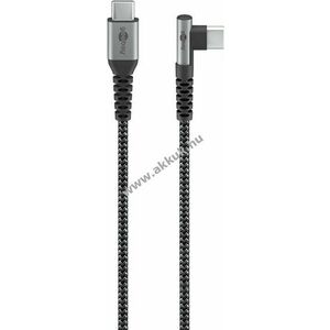 Goobay USB-C-USB-C textilkábel űrszürke/ezüst 90° 0, 5m 60W 3A fém csatlakozó kép