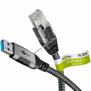 Goobay USB-A 3.0 - RJ45 Ethernet kábel 15m CAT6 1Gbit/s fonott textil fém csatlakozó kép