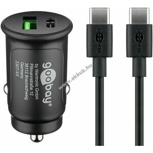Goobay Dual USB autós gyorstöltő USB-C 27W 1m kábel fekete kép