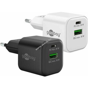 Goobay 20W USB-C PD GaN dupla gyorstöltő Nano fehér 1x USB-C 1x USB-A Power Delivery Quick Charge kép