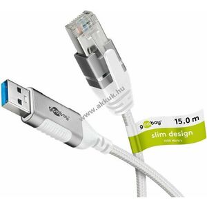 Goobay USB-A 3.0 - RJ45 CAT6 Ethernet kábel 15m slim fonott textilmantel 1Gbit/s kép