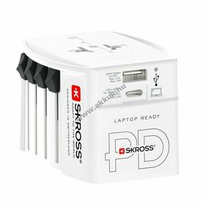 Skross MUV USB AC65PD utazóadapter 100-250V 65W USB-C+USB-A 2, 5A cserélhető biztosíték kép