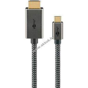Goobay USB-C-HDMI kábel 2m fekete/ezüst 15W 3A 4K@60Hz 18Gbit/s USB3.1 fonott textilborítás kép