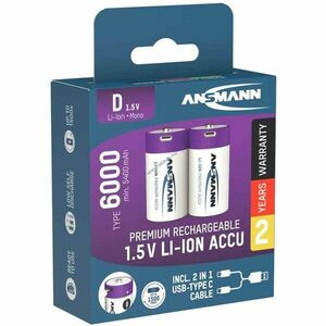 Ansmann D (góliát) akku 1, 5V 6000mAh 2db/csomag Li-ion - A készlet erejéig kép