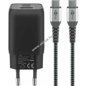 Goobay 65W USB-C Nano töltő 2x USB-C PD + 1x USB-A QC3.0 és textilkábel 1m kép